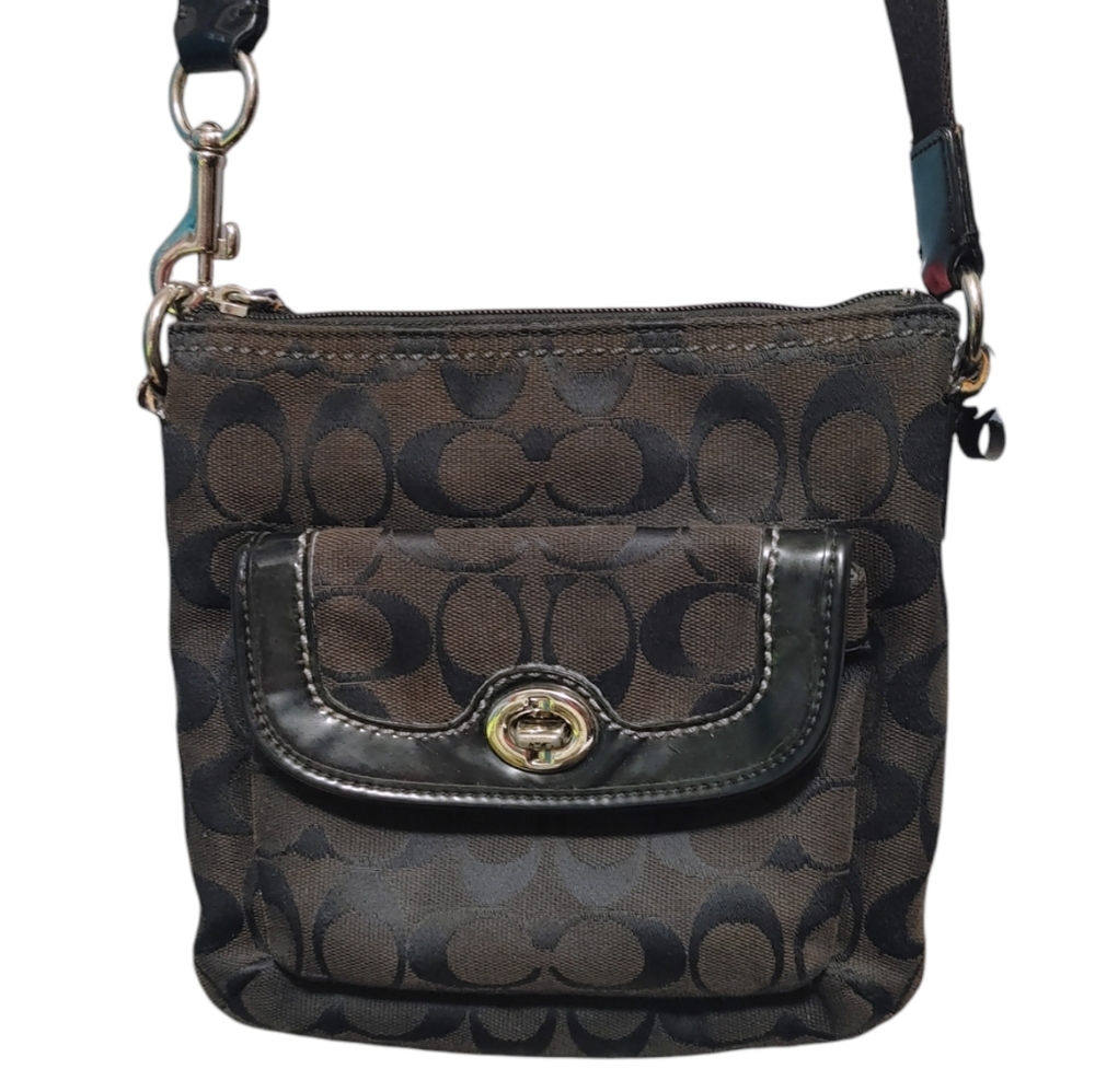 Coach Brown Canvas Signature Pattern Small Crossbody Bag Handbag Purse